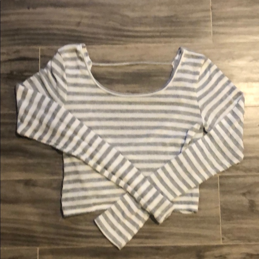 American Eagle Cropped Cross Back Stripe LS Top